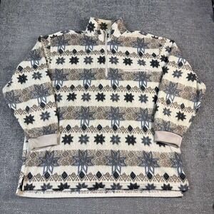 Vintage Nordic Fleece Pullover Mens XL Cream Fair Isle Gorpcore Quarter Zip
